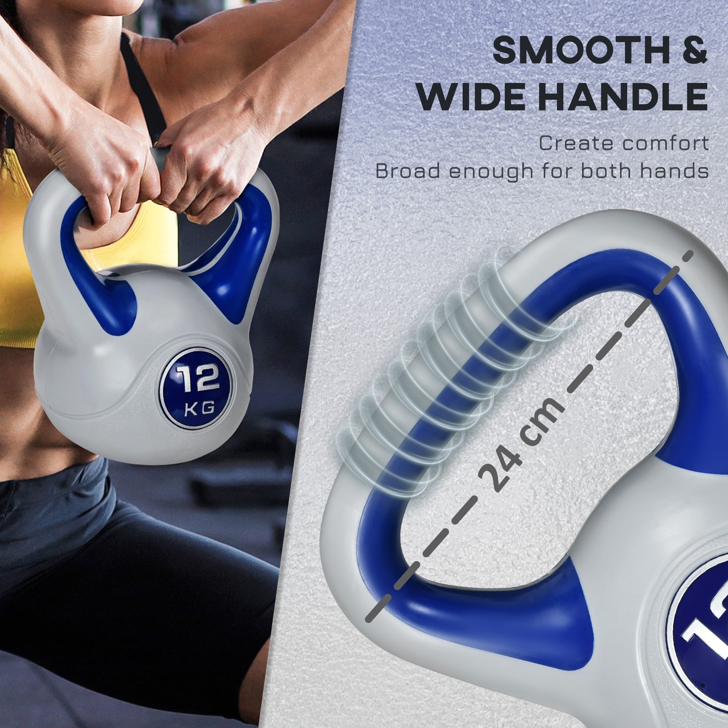 Kettlebell, 12kg Kettle Bells with Handle for Home Gym Weight Lifting and Strength Training, Dark Blue and Grey