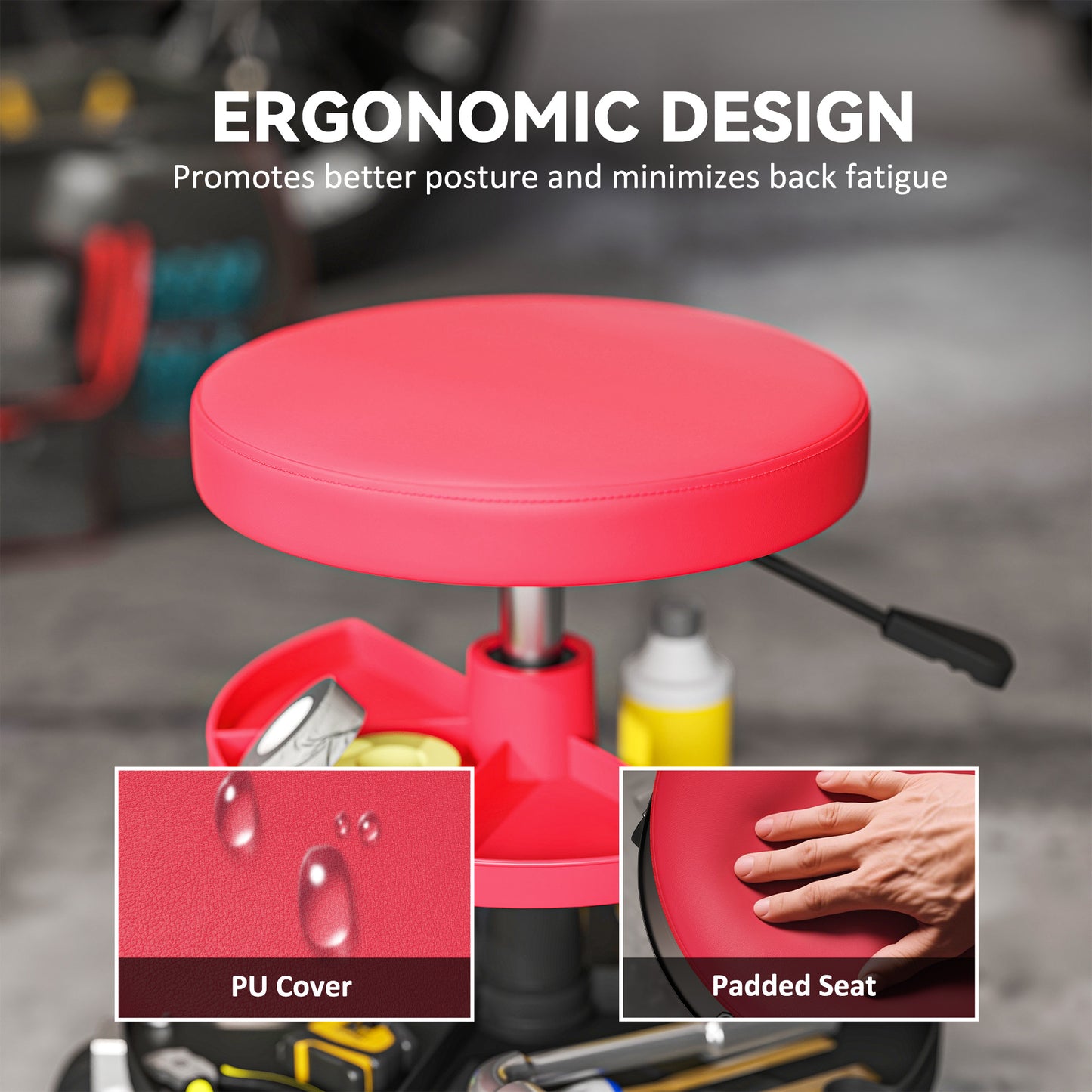 Rolling Mechanic Stool, 135kg Capacity Workshop Stool, 360° Swivel Roller Padded Creeper Seat with Wheels