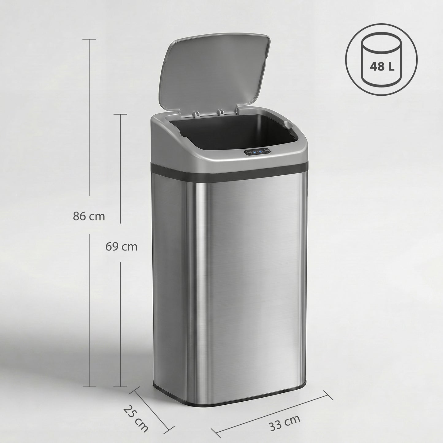 48L Stainless Steel Sensor Bin - Silver-Tone