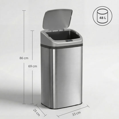 48L Stainless Steel Sensor Bin - Silver-Tone