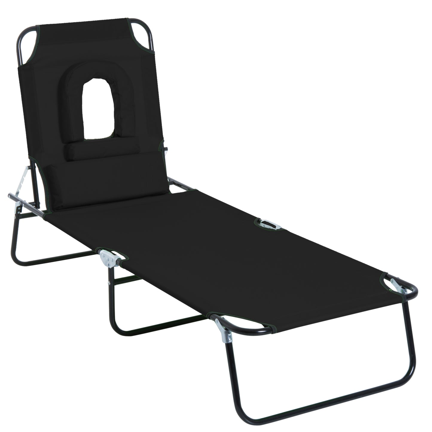 Outdoor Folding Sun Lounger with Face Hole, 4 Level Adjustable Backrest Reclining Garden Lounger
