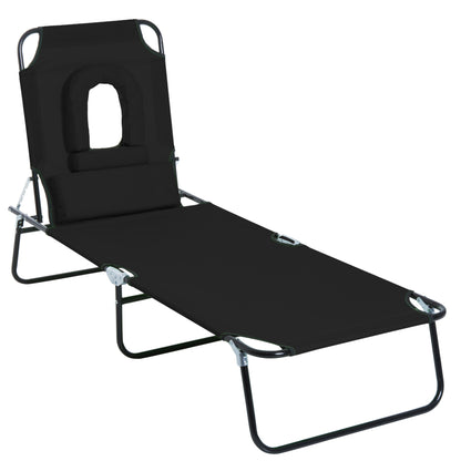 Outdoor Folding Sun Lounger with Face Hole, 4 Level Adjustable Backrest Reclining Garden Lounger