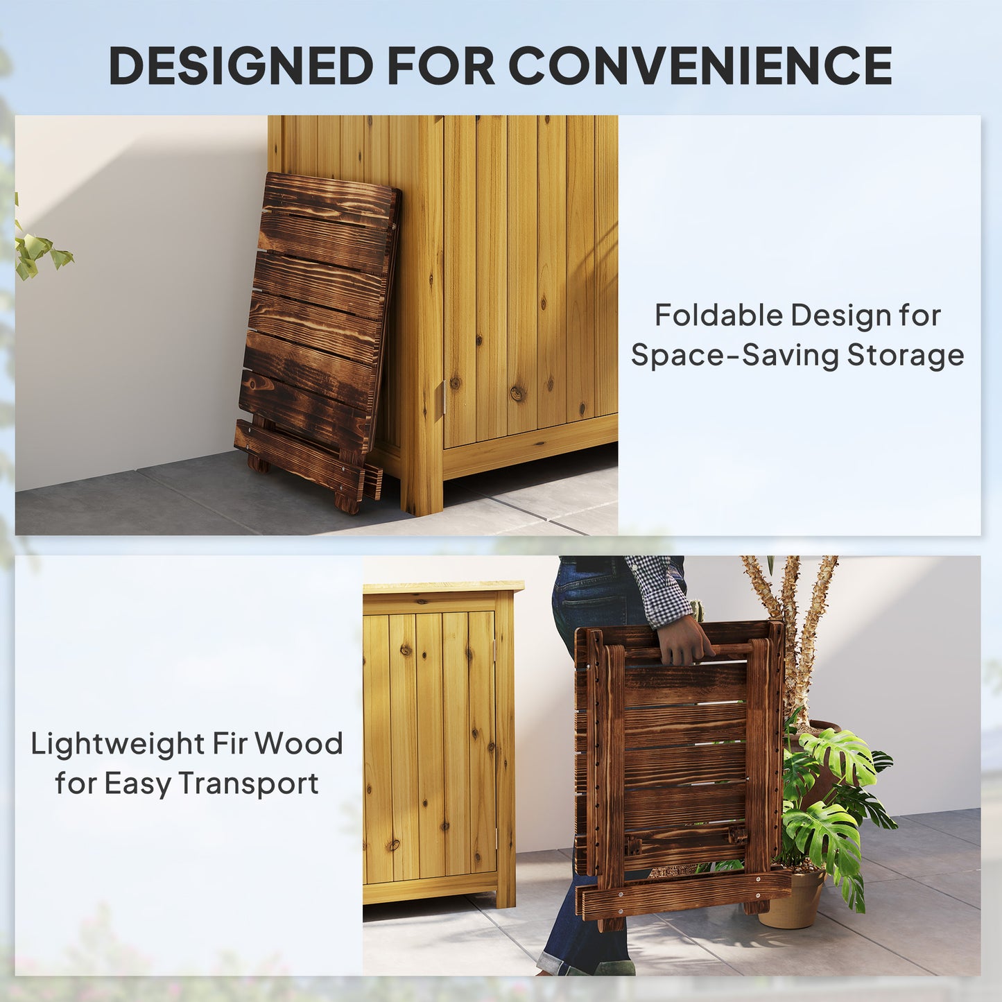 Fir Wood Folding Coffee Table, Lightweight Small Garden Table with Slatted Top, Portable Folding Side Table for Balcony