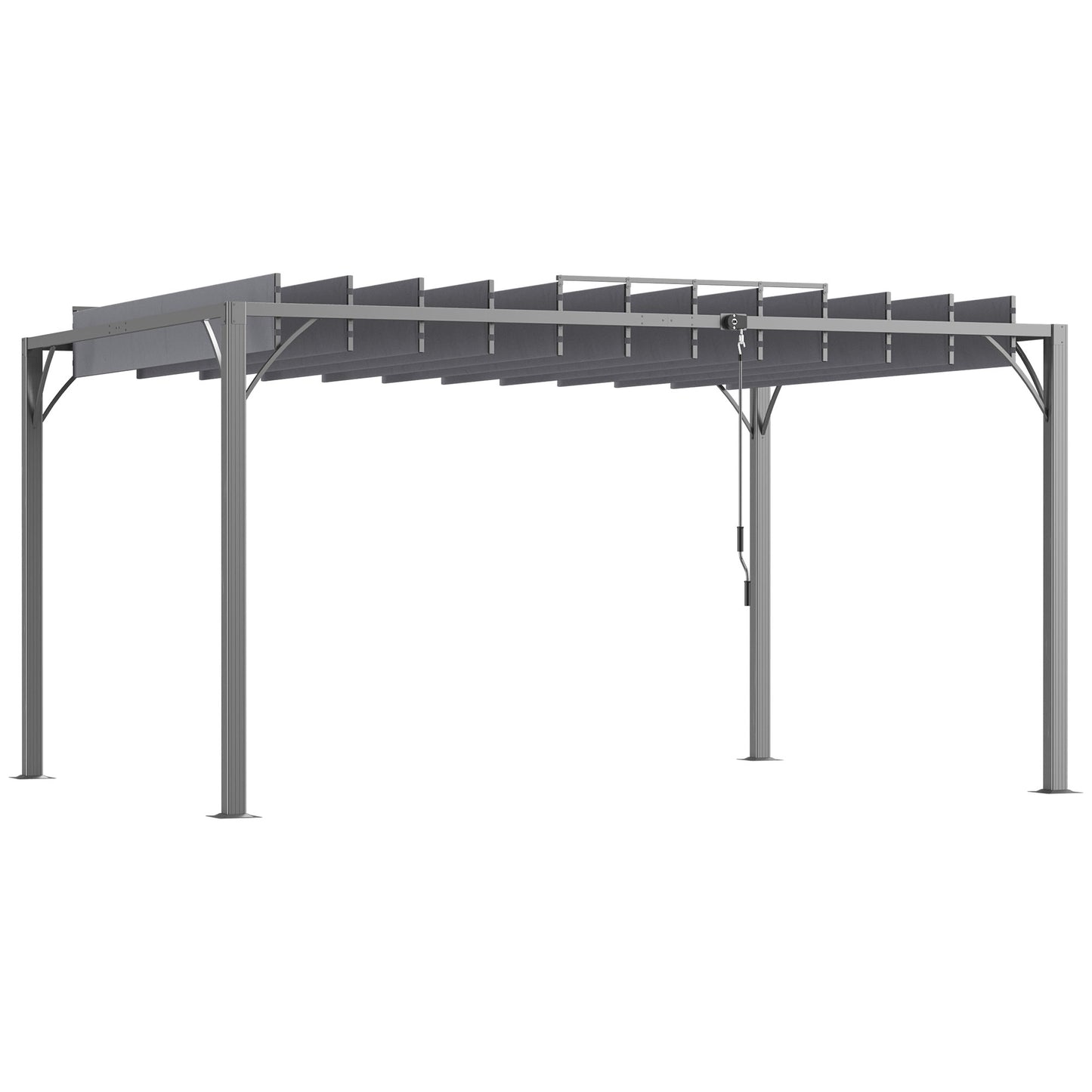4 x 3(m) Outdoor Pergola with Retractable Roof, Aluminium Louvered Patio Gazebo Canopy for Garden, Patio, Grey