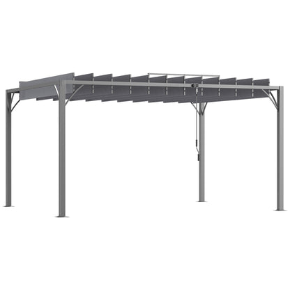 4 x 3(m) Outdoor Pergola with Retractable Roof, Aluminium Louvered Patio Gazebo Canopy for Garden, Patio, Grey