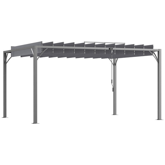 4 x 3(m) Outdoor Pergola with Retractable Roof, Aluminium Louvered Patio Gazebo Canopy for Garden, Patio, Grey