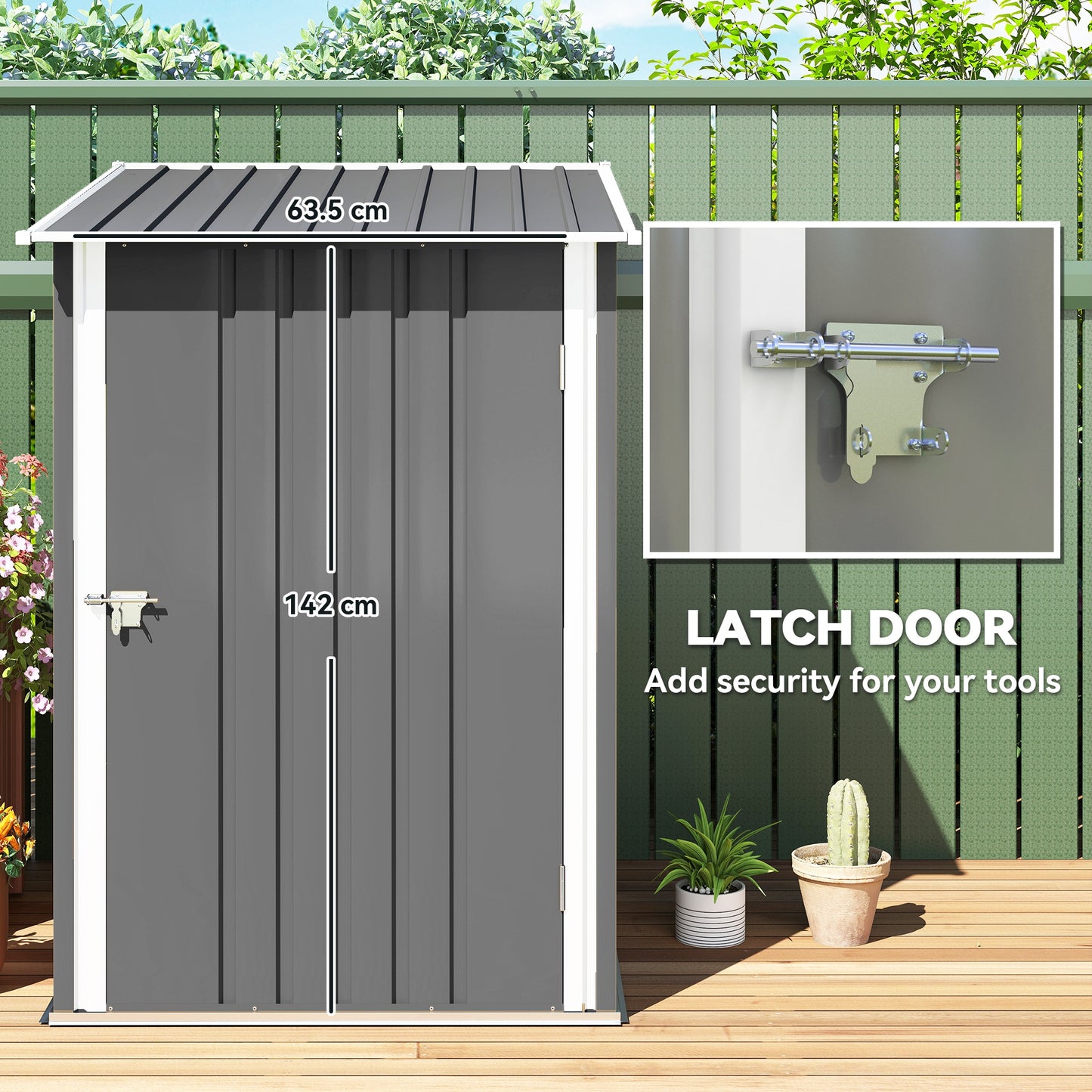 3.3 x 3.4ft Lean To Steel Garden Shed, with Locking Door - Grey