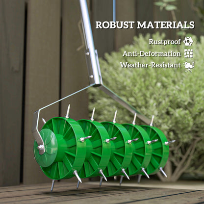 Rolling Lawn Aerator, Manual Grass Spike Roller, Heavy Duty Garden Aerator with 3 Piece Detachable Handle and T-bar Grip