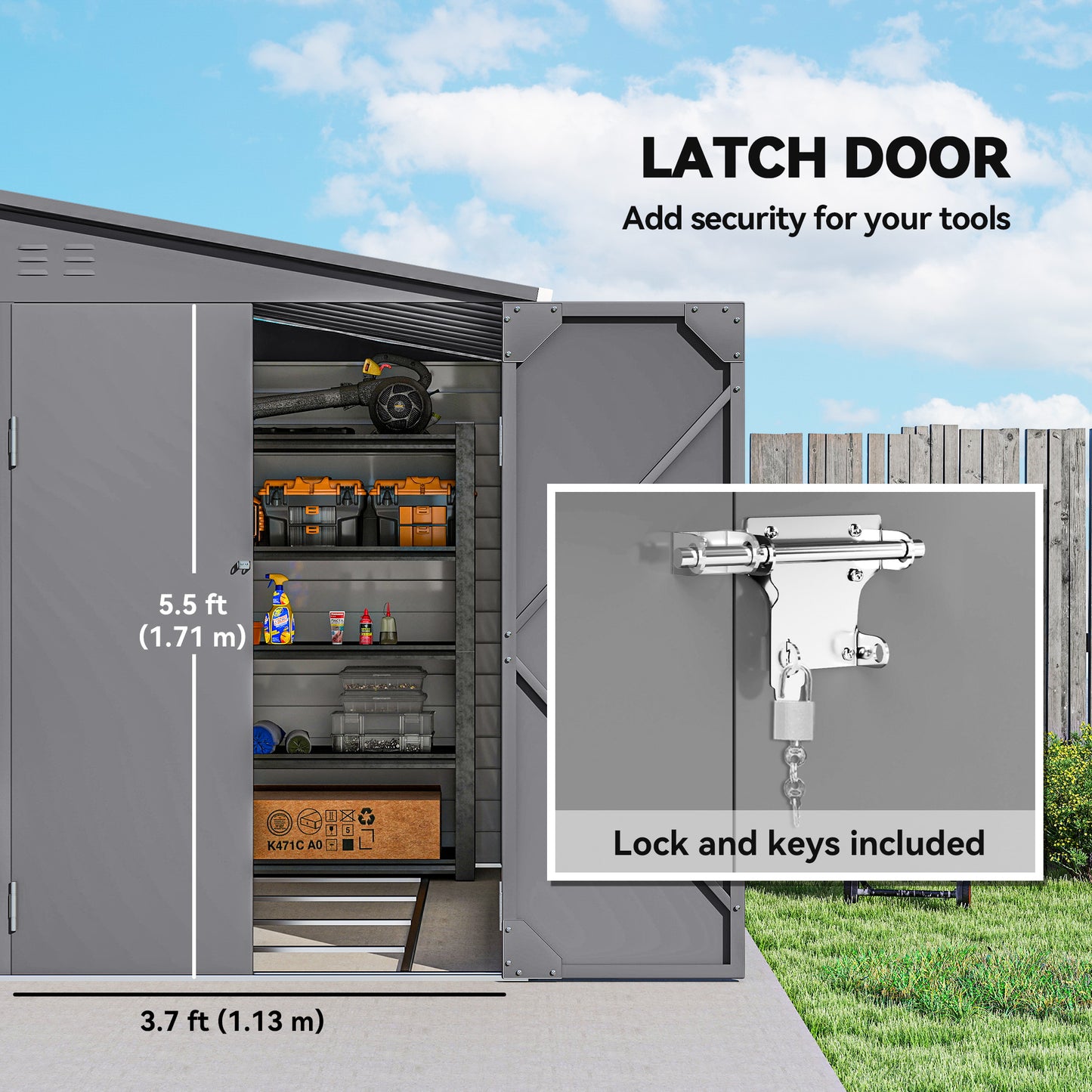 5 x 9ft Galvanised Metal Garden Shed with Foundation Kit, Outdoor Lean-to Shed, Tool Storage House for Garden, Grey