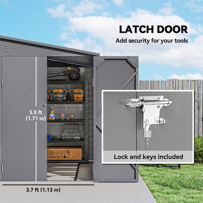 5 x 9ft Galvanised Metal Garden Shed with Foundation Kit, Outdoor Lean-to Shed, Tool Storage House for Garden, Grey