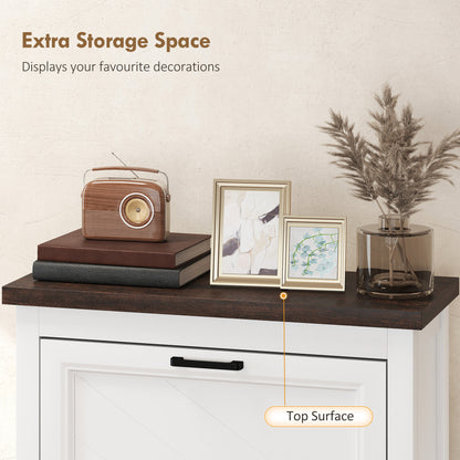 Shoe Cabinet with 2 Flip Drawers, Farmhouse Narrow Shoe Storage Cabinet with Adjustable Shelves, White