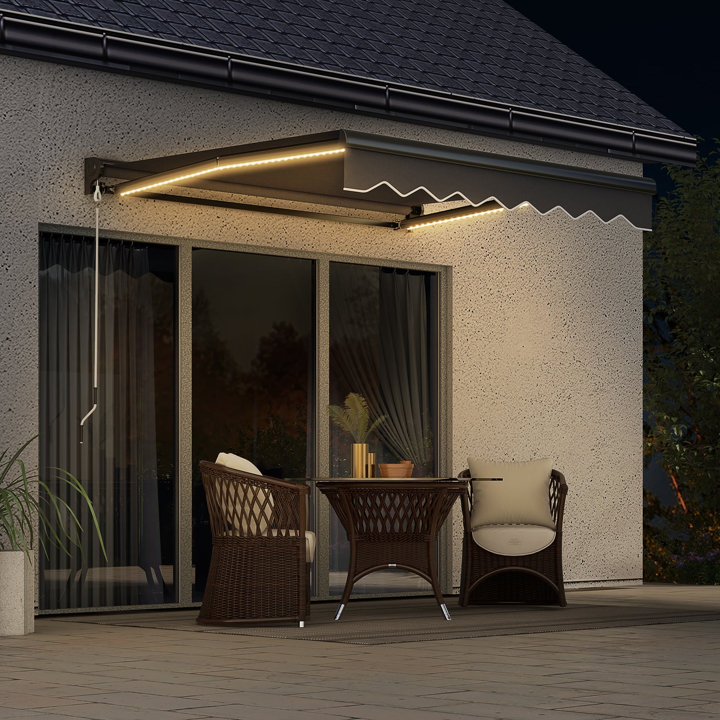 2 x 2.5m Electric Awning, with LED Light Strips - Grey