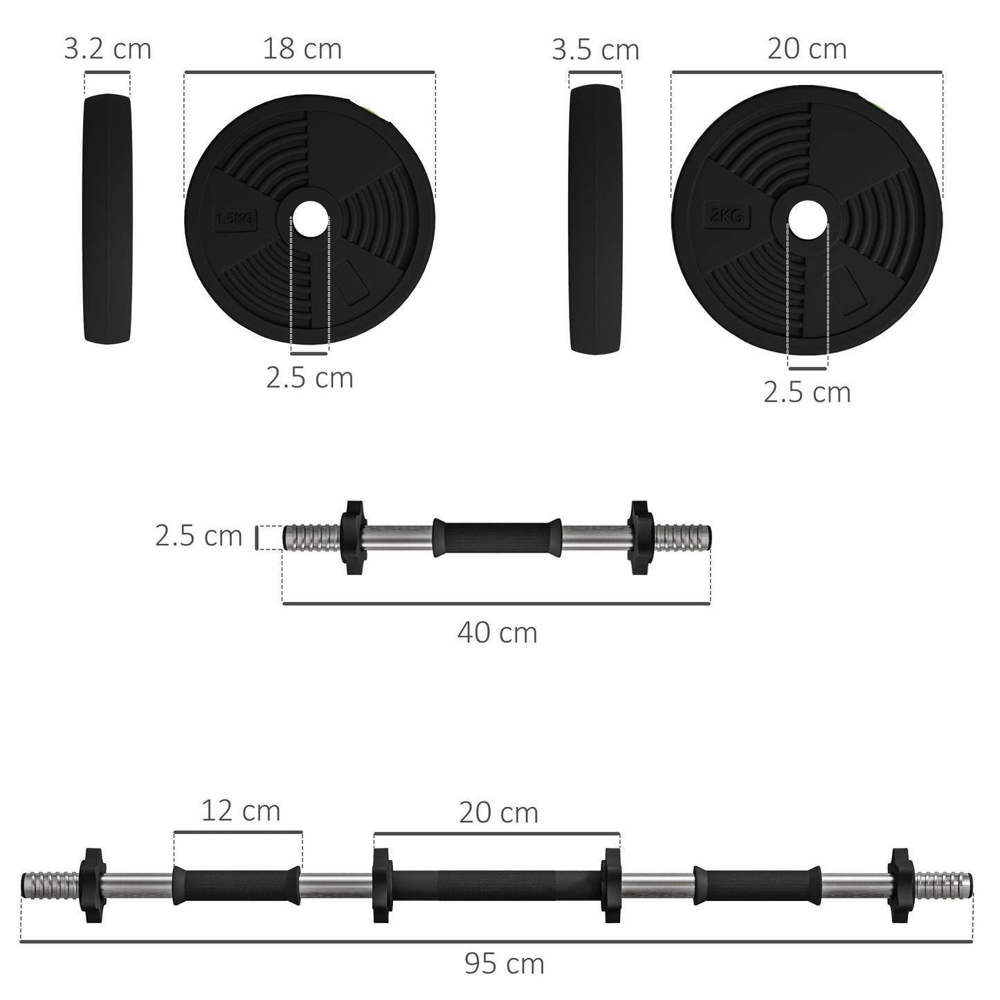 Adjustable Weight Barbell & Dumbbells Set Free Weights Strength Muscle Exercise Home Gym Training, Black and Green