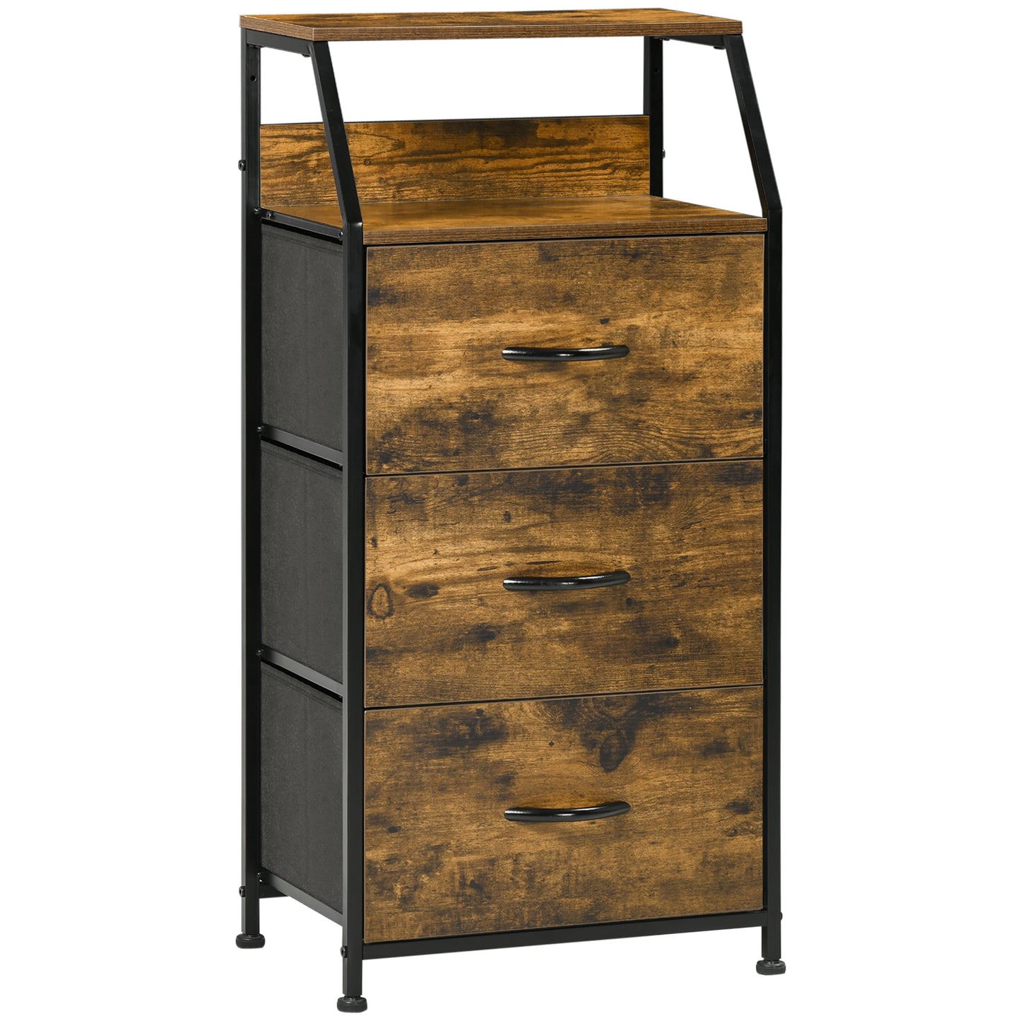 Industrial Storage Cabinet, Fabric Chest of Drawers with Display Shelves, 3 Drawers Storage Unit for Living Room