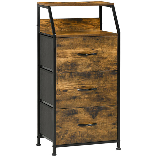 Industrial Storage Cabinet, Fabric Chest of Drawers with Display Shelves, 3 Drawers Storage Unit for Living Room