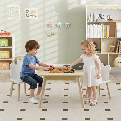 3-Piece Kids Table and Chairs Set with Convertible Desk and Storage Grid, Kids Activity Table for Nursery, Playroom