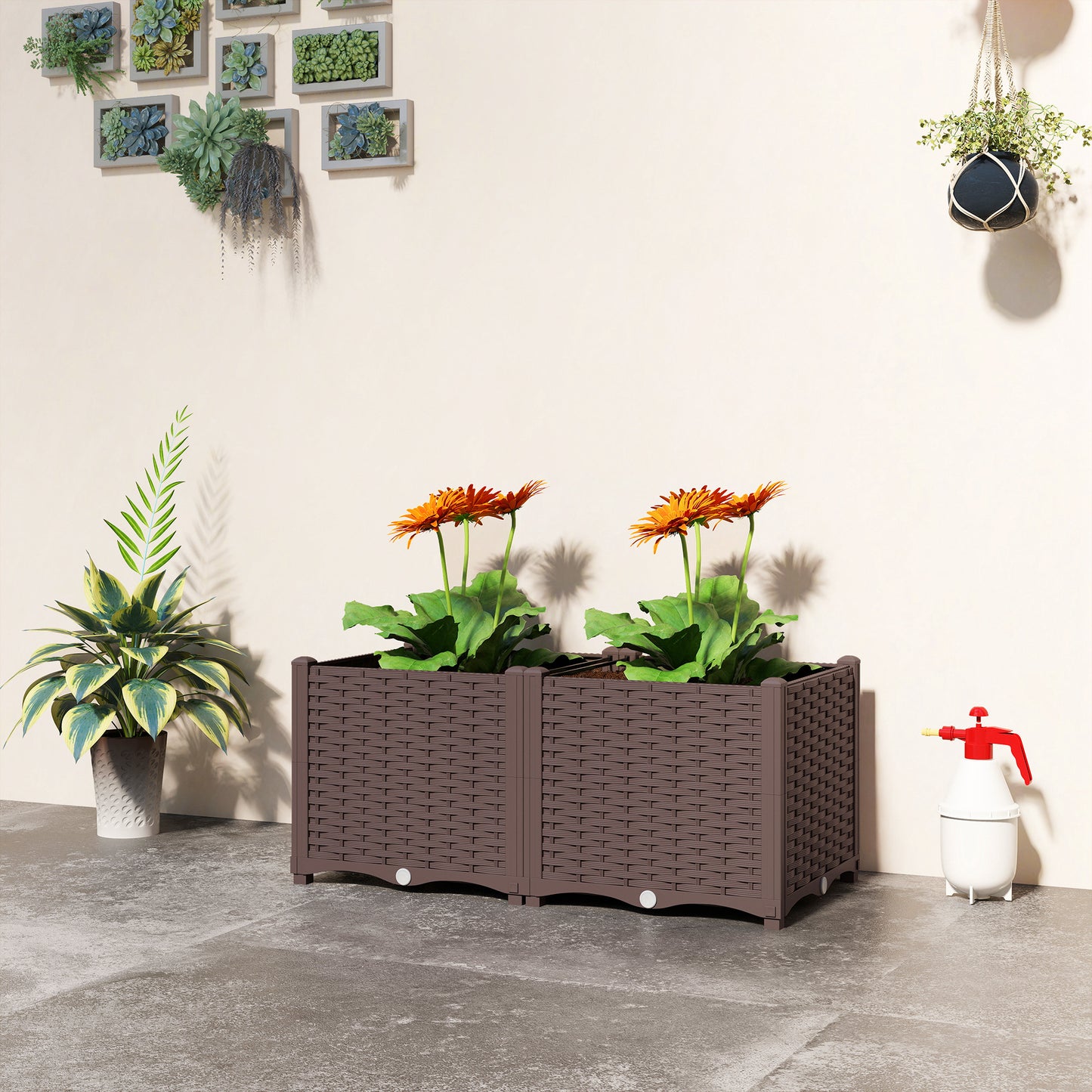 Plastic Raised Garden Bed with Legs, Self Watering Elevated Planter Boxes with Drainage Holes and Plugs