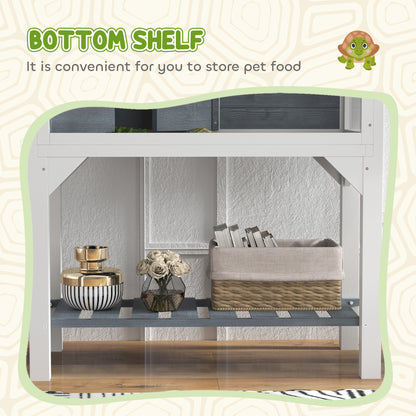 Wooden Tortoise House with Storage Shelf, Clear Observation Windows, Lamp Holder, Openable Top, Built-in Tray, Grey
