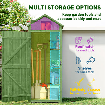 Small Shed, Tall Slim Wooden Garden Shed with 3 Removable Shelves and Roof Hatch