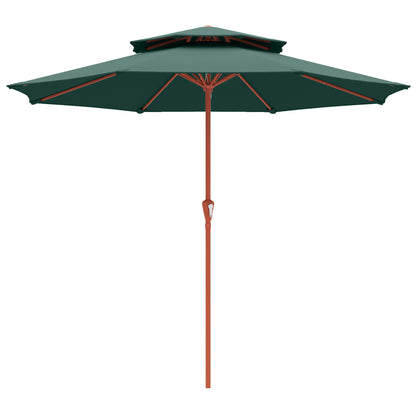 2.7 m Garden Parasol with Double Top Outdoor Market Table Umbrella with Crank System, Green