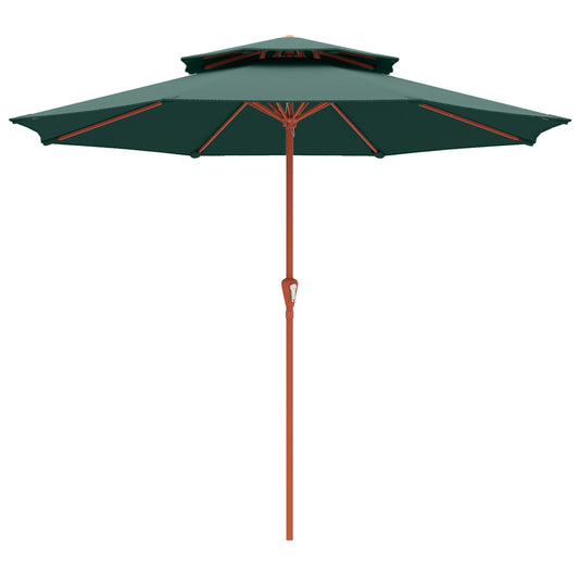 2.7 m Garden Parasol with Double Top Outdoor Market Table Umbrella with Crank System, Green