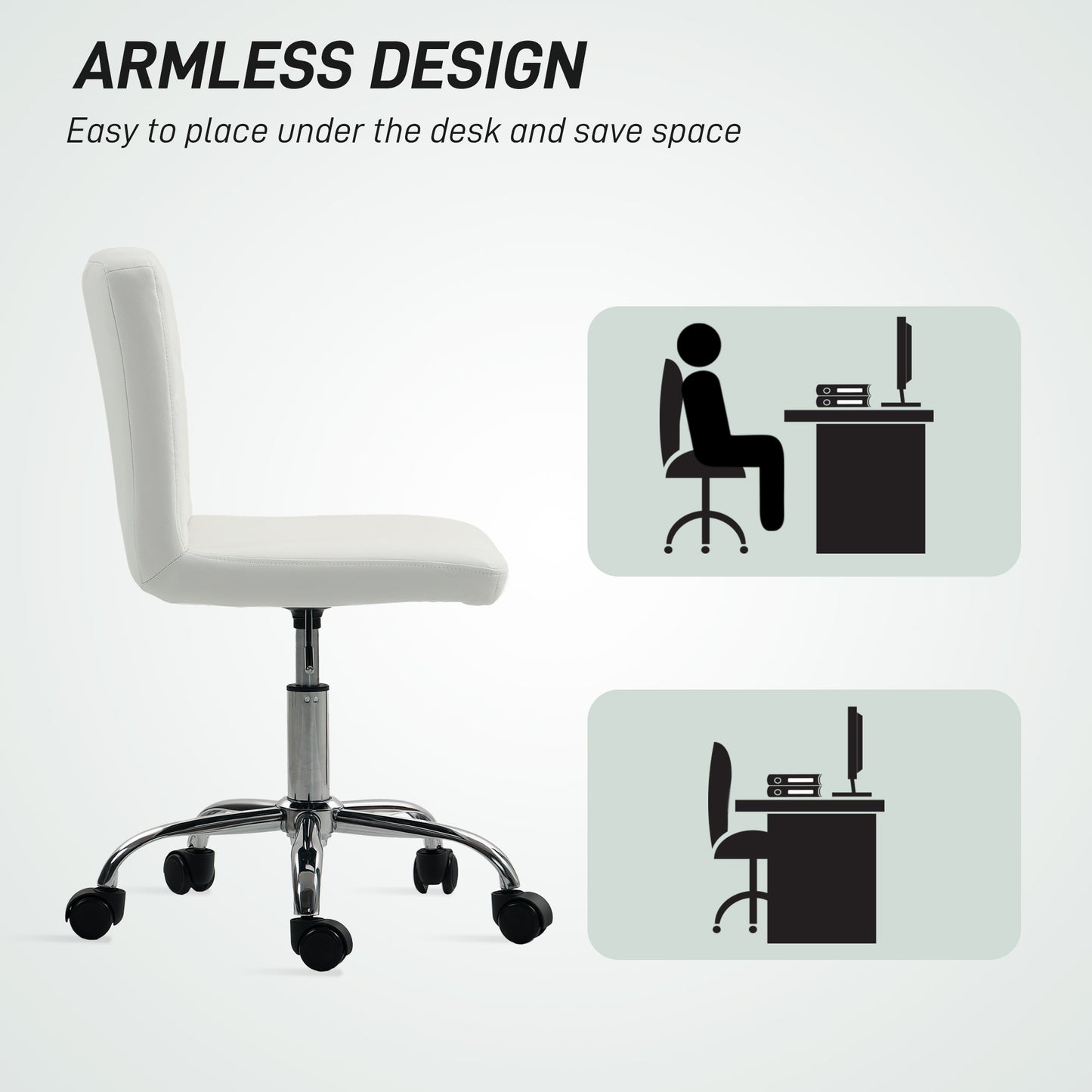 PU Leather Armless Office Chair, Modern Vanity Computer Swivel Chair with Rolling Wheels and Adjustable Height for Home Study