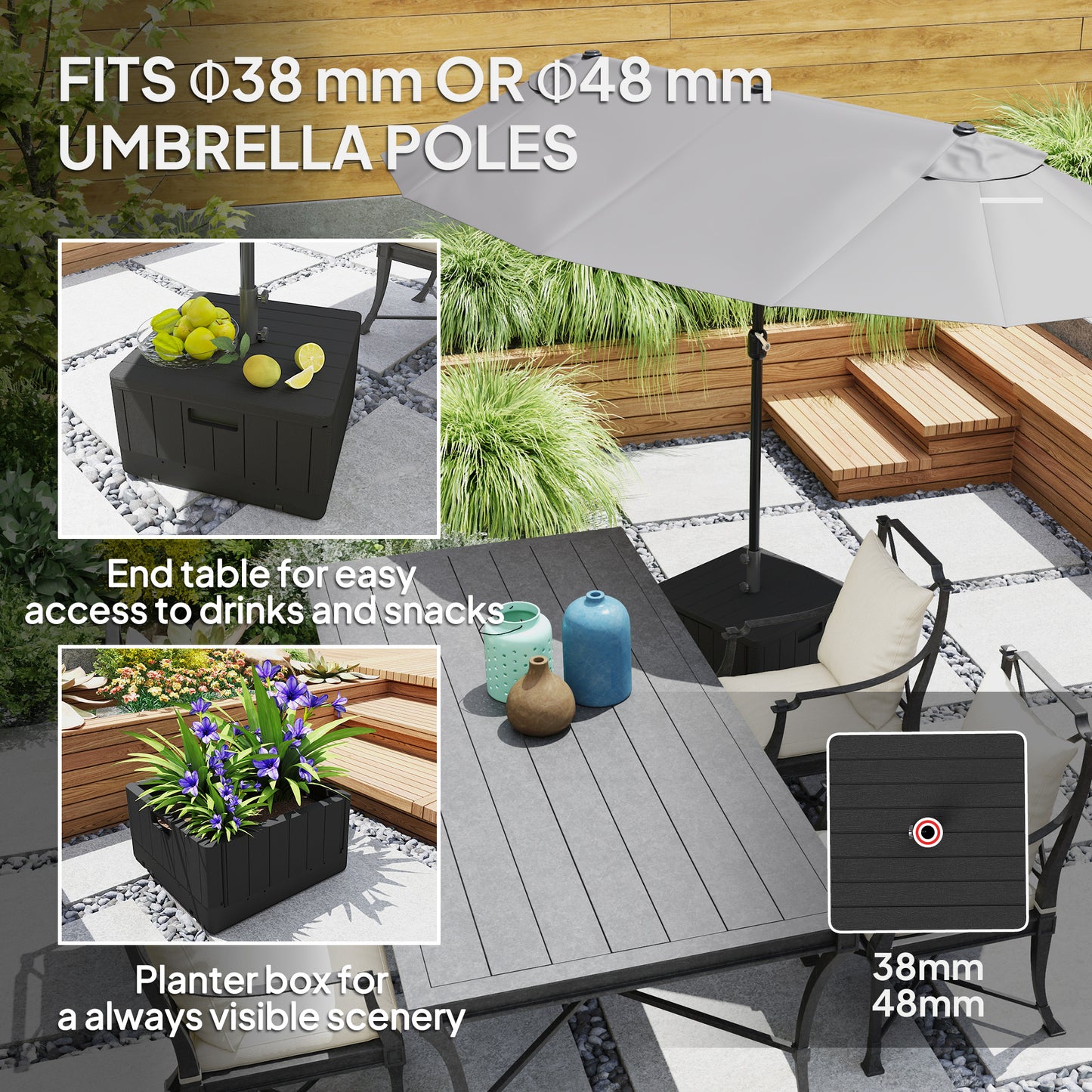 Garden Parasol Base Outdoor Umbrella Stand with Wheels Handles, Garden Umbrella Base, Filled Up to 80kg