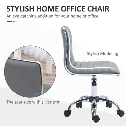 Armless Task Desk Chair, Swivel Office Chair with Faux Leather, Adjustable Seat Height, Chrome Base, Wheels for Home