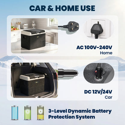 40L Portable Car Refrigerator - Grey and Black
