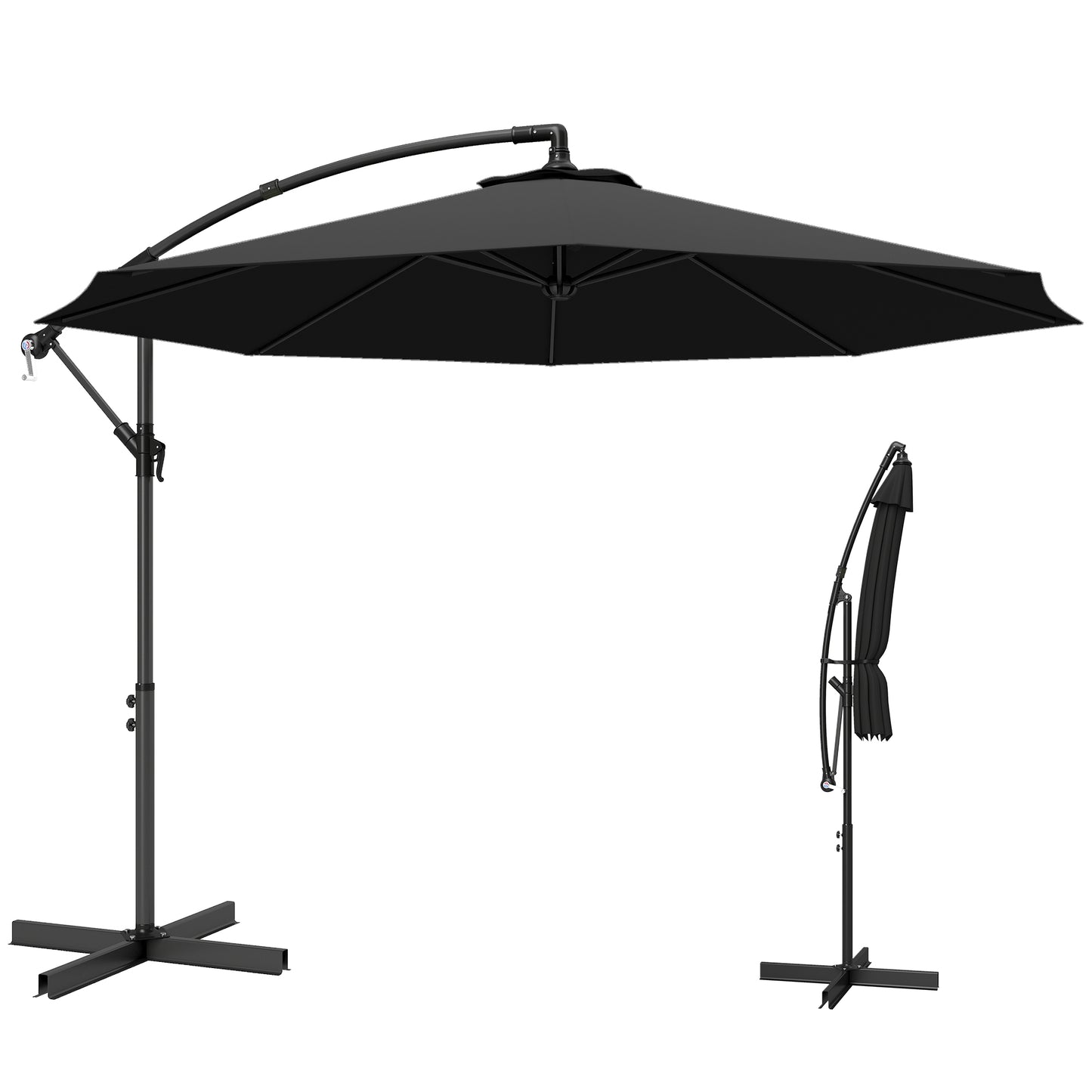 3m Overhanging Cantilever Parasol, with Cross Base - Black