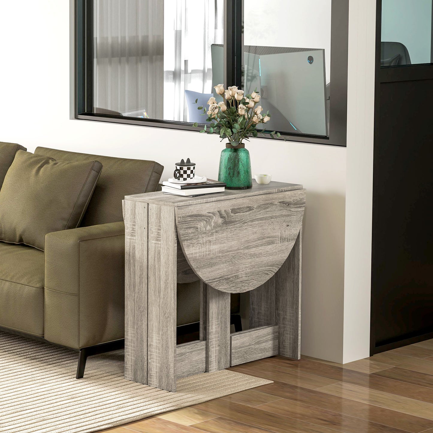 Space-saving Drop Leaf Table, Folding Dining Table for Small Space, Kitchen, Dining Room, Grey