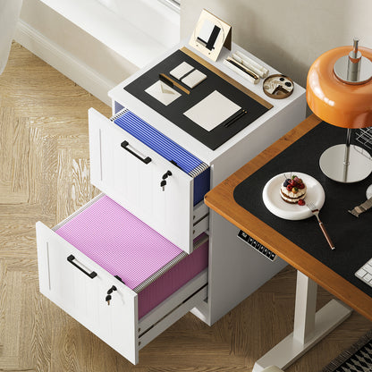 2 Drawer Filing Cabinet with Lock, Office Storage Cabinet with Adjustable Hanging Bars for A4 Letter Size Files, White