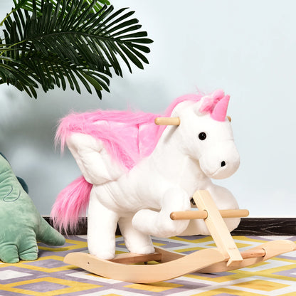 Wooden Plush Unicorn Style Rocking Horse Ride on Toy