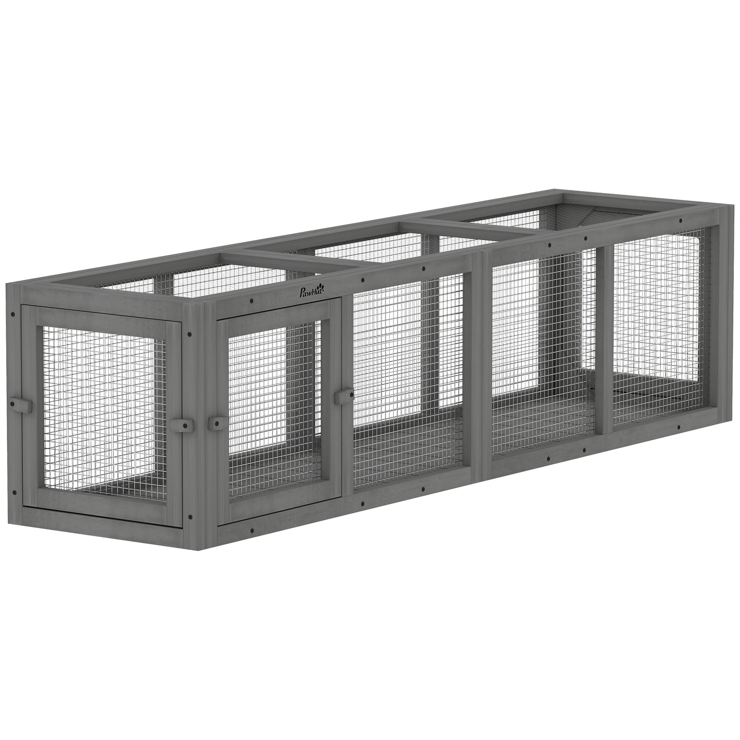 Outdoor Cat Tunnel, Wooden Play Cat Enclosure, Extendable Pet Run with 3 Doors, for Indoor and Outdoor Use, Grey