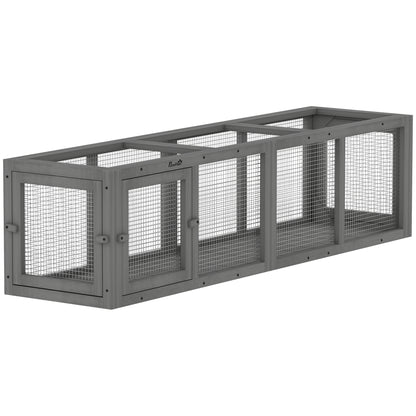 Outdoor Cat Tunnel, Wooden Play Cat Enclosure, Extendable Pet Run with 3 Doors, for Indoor and Outdoor Use, Grey