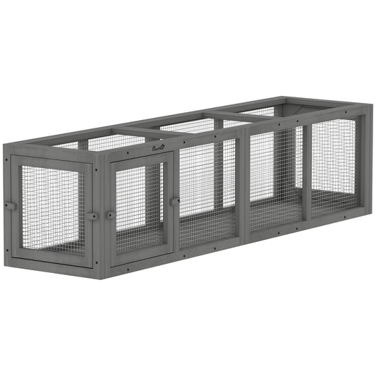Outdoor Cat Tunnel, Wooden Play Cat Enclosure, Extendable Pet Run with 3 Doors, for Indoor and Outdoor Use, Grey