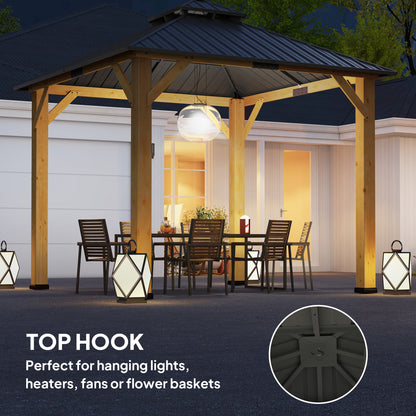 3x(3)M Outdoor Hardtop Gazebo Canopy with 2-Tier Roof and Solid Wood Frame, Outdoor Patio Shelter for Patio, Garden, Grey