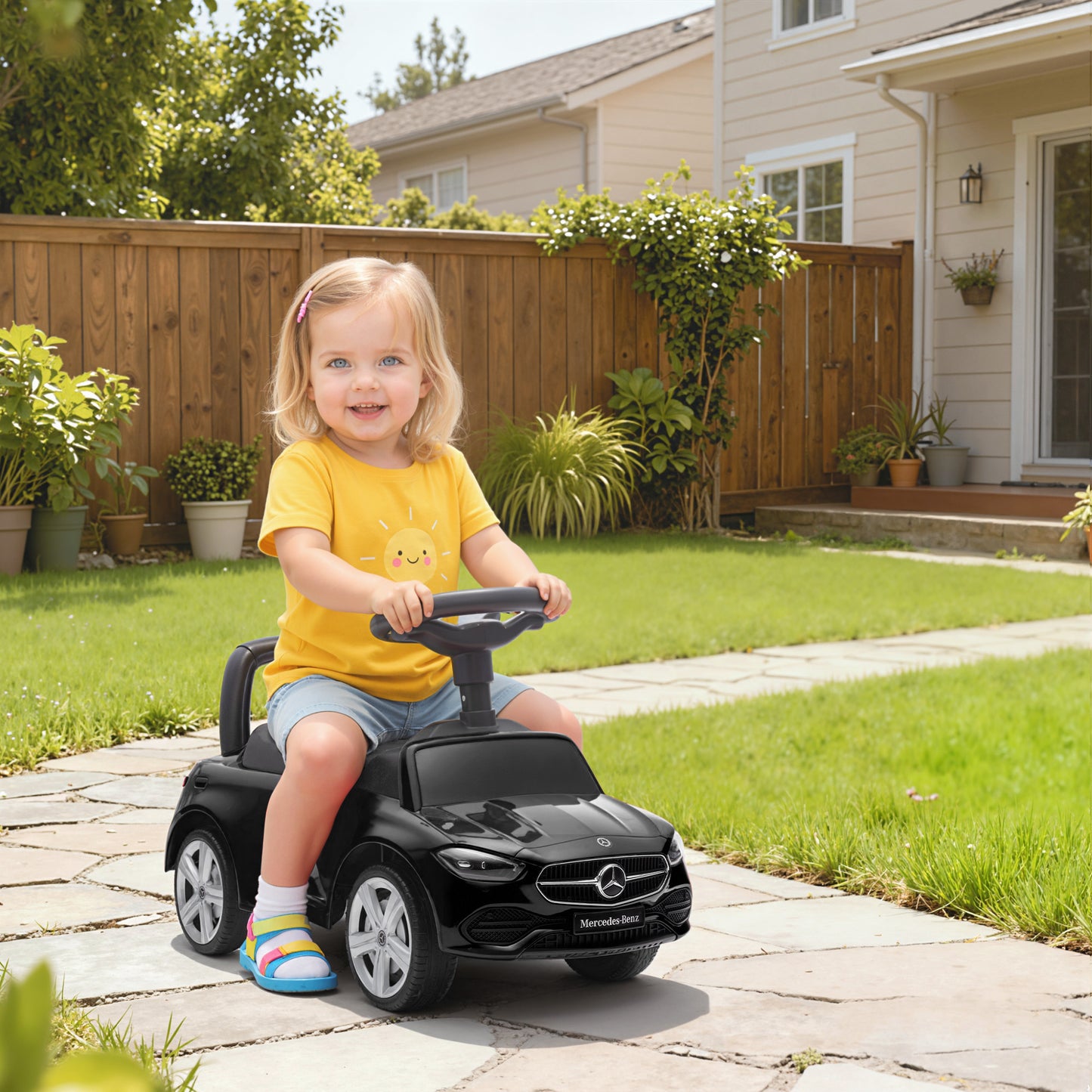 Official Mercedes-Benz Ride On Car, Foot to Floor Sliding Walker with Horn, Engine Sounds and Under-Seat Storage, Black