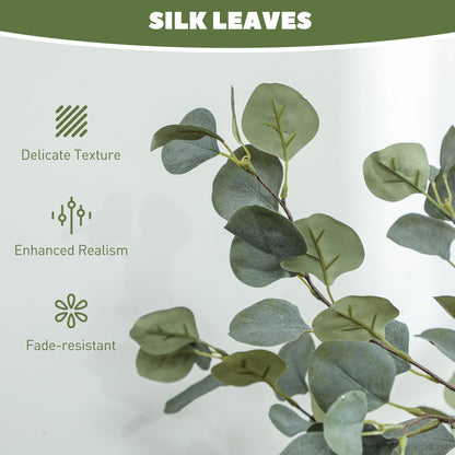 Set of 2 Decorative Artificial Tree, 4ft/ 120cm Silk Eucalyptus Trees with 230 Silver Dollar Leaves in Pot