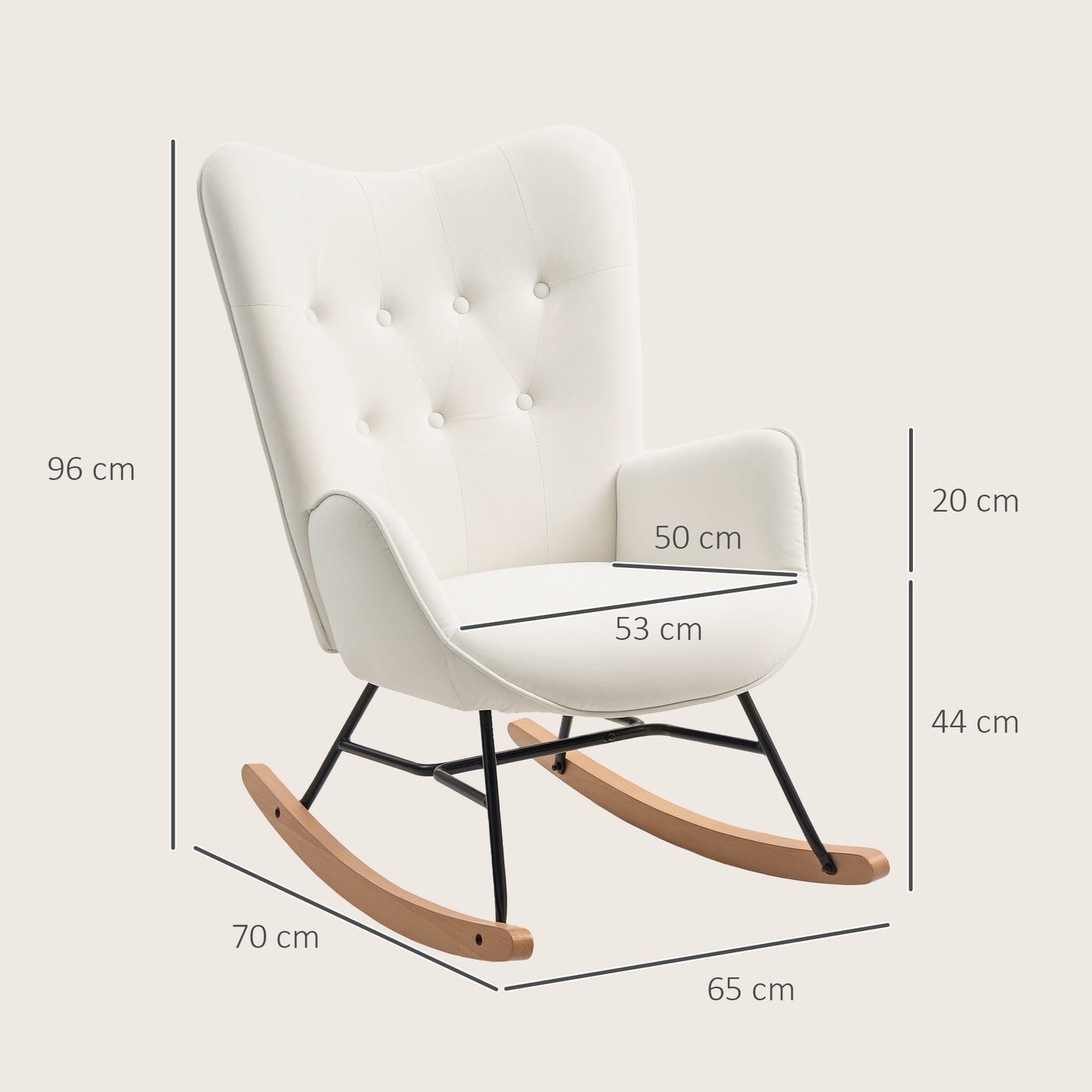 Rocking Chair, Modern Upholstered Velvet Armchair with Solid Wood Legs and Metal Frame for Living Room, Bedroom, Cream