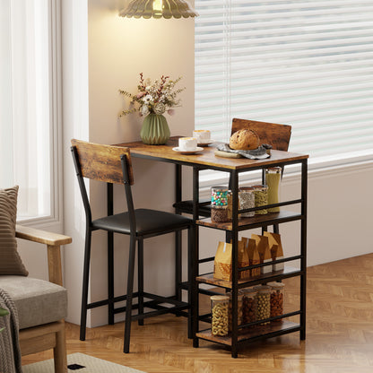 Three-Piece Compact Bar Table Set - Brown/Black