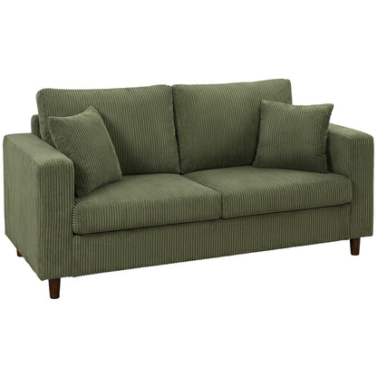 Loveseat Sofa with Wide Seat, Corduroy 2 Seater Couch with Deep Seat, Spring Cushion, Green