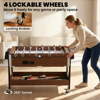 3 in 1 Multi Game Table, 3.4ft Reversible Air Hockey Pool Football Games Table with Lockable Wheels, Storage Shelf