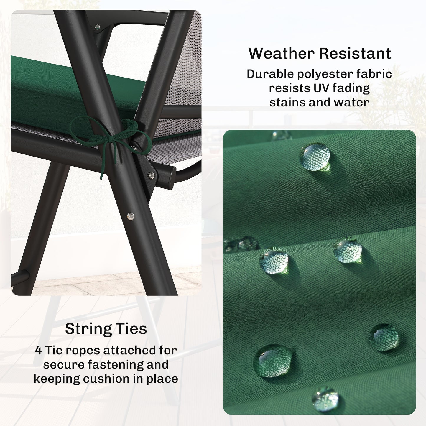 Set of 6 Chair Cushion Seat Pads Dining Chair w/ Straps, Indoor Outdoor Removable Tie On Garden Patio, Green