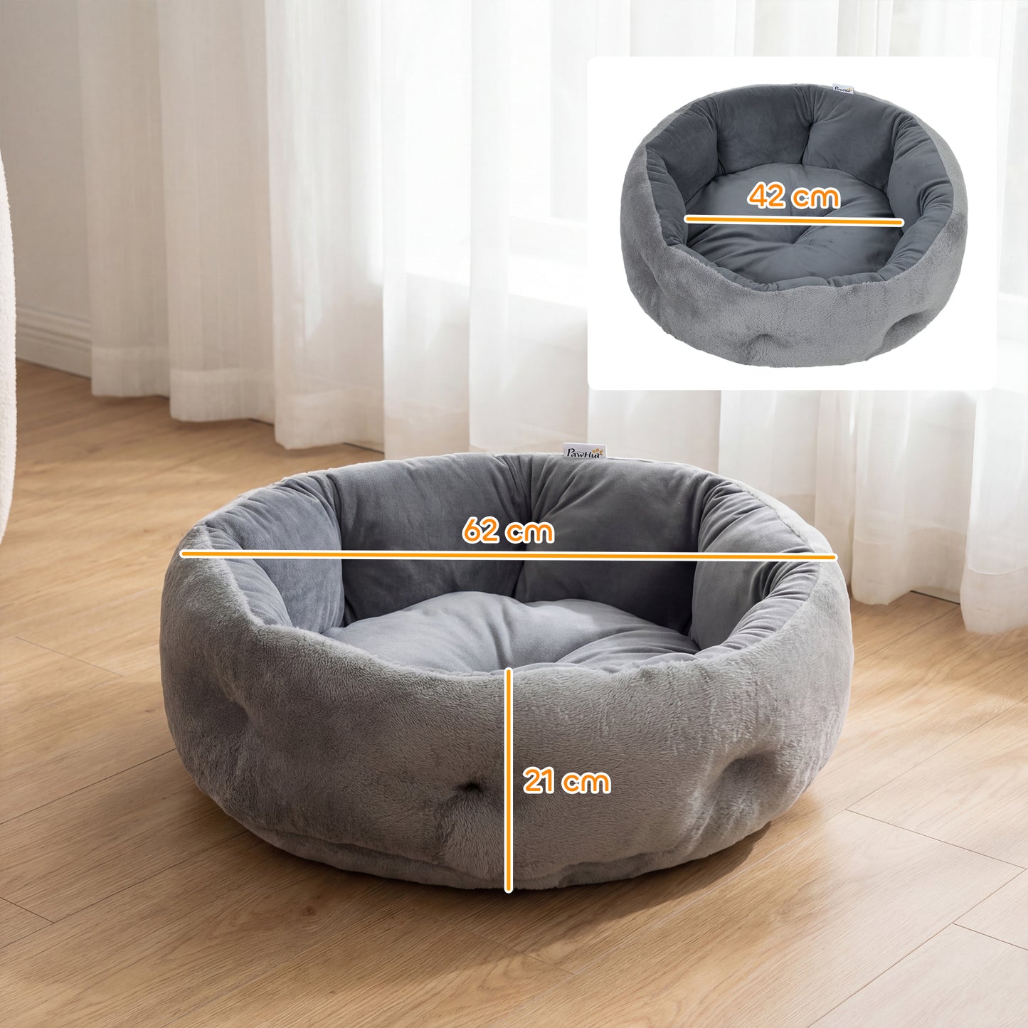 Cat Bed, Reversible Dog Pet Bed for Indoor Cats and Small Dogs, Round Bed with Supportive Bolster, Dark Grey