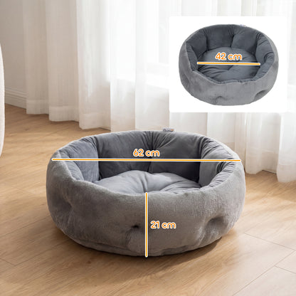 Cat Bed, Reversible Dog Pet Bed for Indoor Cats and Small Dogs, Round Bed with Supportive Bolster, Dark Grey