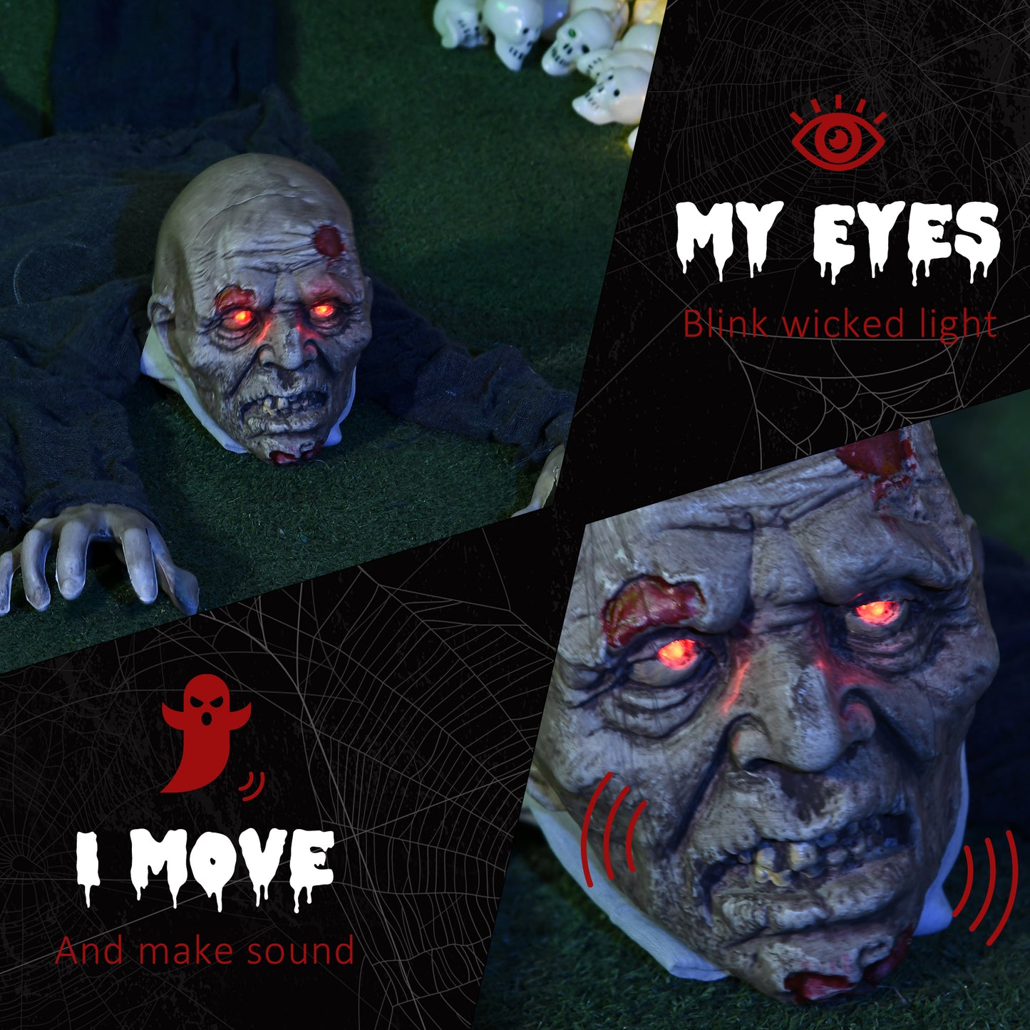 5.2ft Life Size Outdoor Halloween Decoration Crawling Zombie, Animated Prop Decor with Sound and Motion Activated