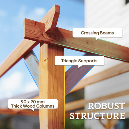 3 x 3 m Wooden Pergola Kit, Garden Pergola Gazebo Grape Trellis with Triangle Supports, 5 Beams, Maple Wood-effect