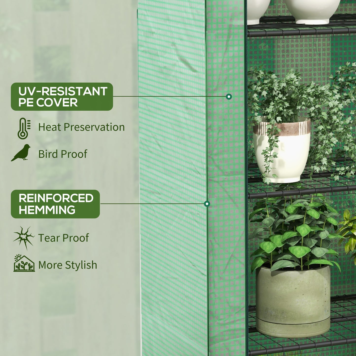 4 Tier Mini Greenhouse with Reinforced PE Cover, Portable Indoor Outdoor Green House with Roll-up Door and Wire Shelves