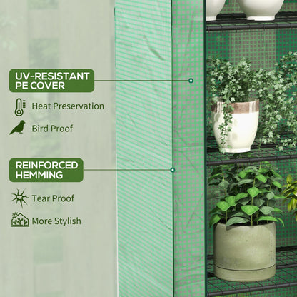 4 Tier Mini Greenhouse with Reinforced PE Cover, Portable Indoor Outdoor Green House with Roll-up Door and Wire Shelves